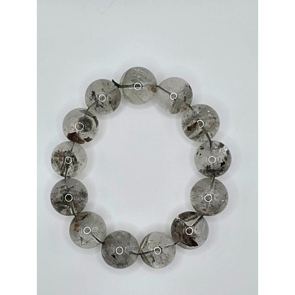 Garden Quartz 18.5mm Bead Bracelet Natural Lodolite Clarity & Inclusions NWT
